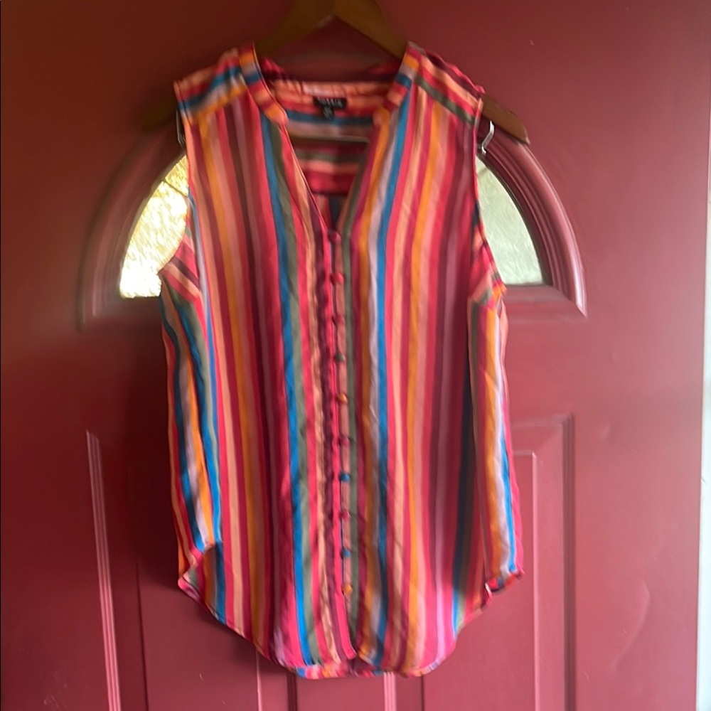 Torrid Pink and Orange Sleeveless Button Down Blouse